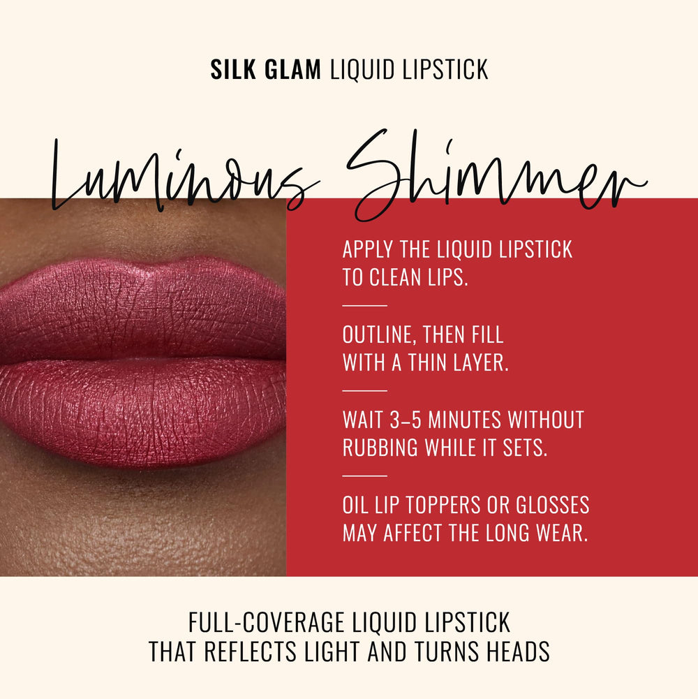 Runway Rogue Silk Glam Lipstick Cocktail Hour on lips with bold frosted shade