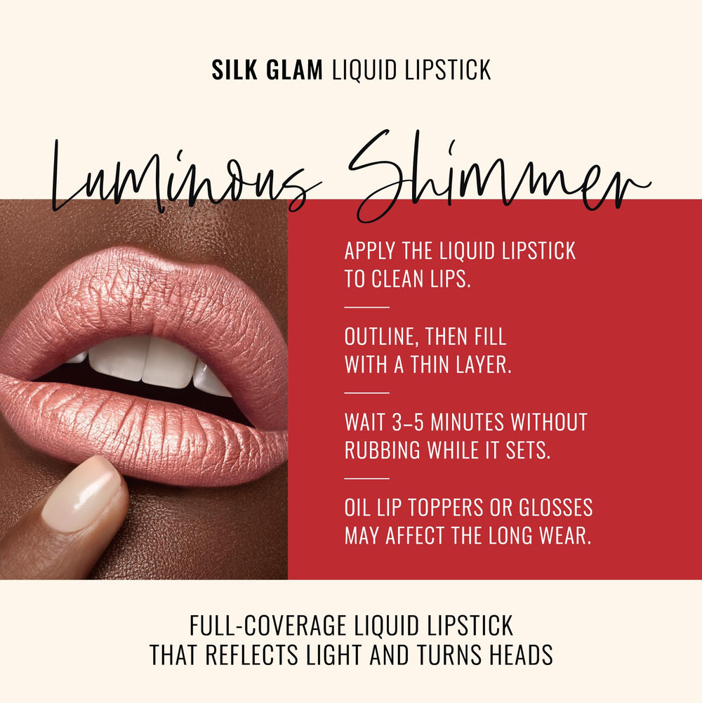 Runway Rogue Silk Glam Lipstick wand close-up demonstrates smooth, precise application.