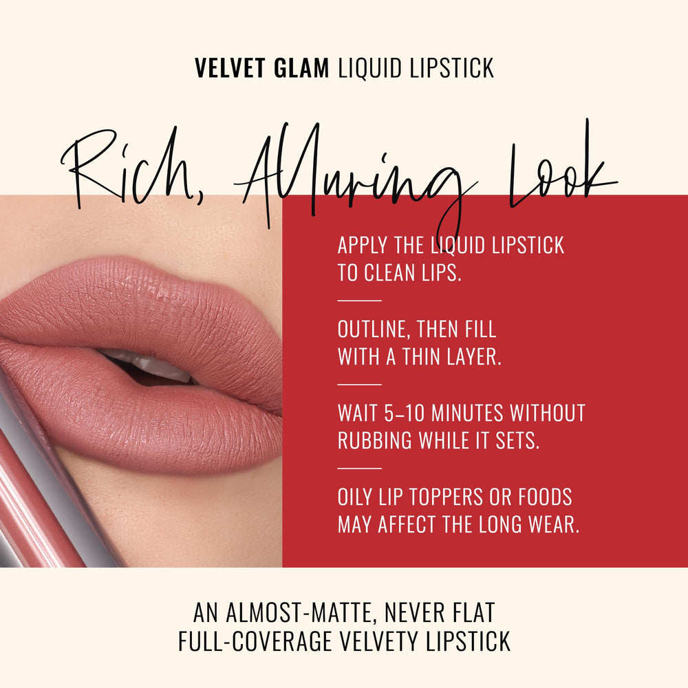 Runway Rogue Velvet Glam Lipstick close-up on lips in terra-cotta spice shade.