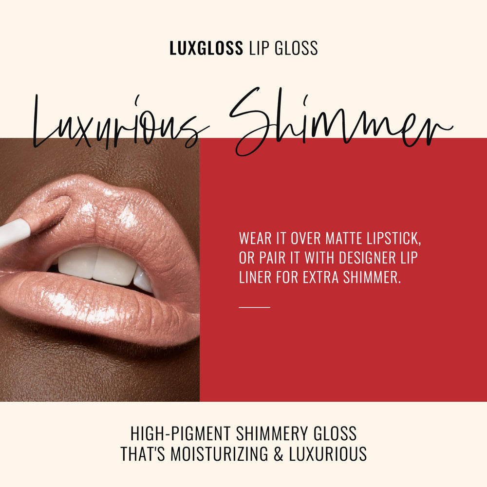 LuxGloss pearl-infused shimmer close-up showcasing light-reflecting particles.