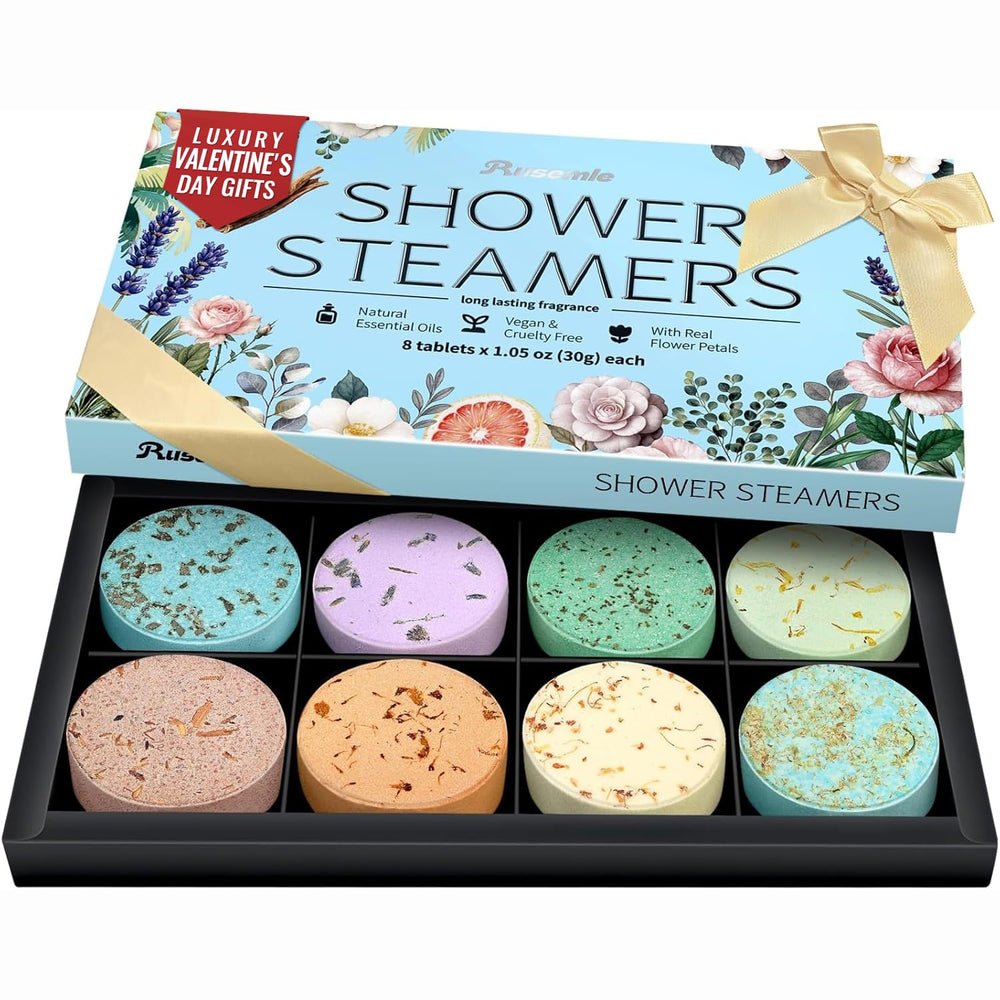 RUSEMLE gift box with eight shower steamers for versatile self-care gifts