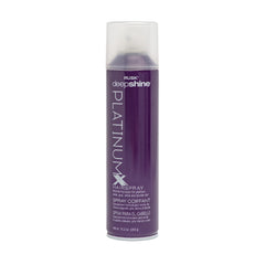 RUSK Deepshine PlatinumX hairspray bottle with a fast-drying, non-stick finish.