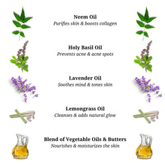 Rustic Art Neem Basil Face Wash concentrate basil leaf highlight refreshing, acne-prone skin support.