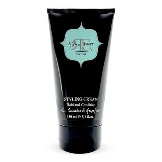 Ryan Scott RS styling cream bottle front showing non-greasy hold for flexible styling.