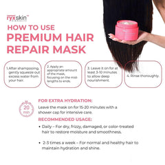 Ryxskin Premium Hair Repair Mask texture close-up: luxurious slip for even application and frizz control.