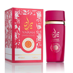 SAADAH Yarah Candilicious bottle front showing playful feminine design and pink tones for daytime wear