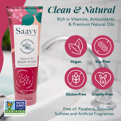 Saavy Naturals Bulgarian Rose label close-up noting paraben-free cruelty-free
