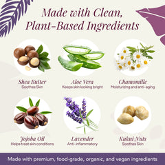 Saavy Naturals hand wash closeup Aloe and Shea illustration shows nourishing, skin-friendly ingredients.