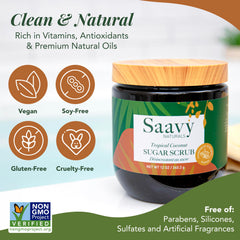 Saavy Naturals sugar exfoliant crystals for gentle skin renewal.