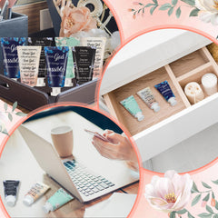 Sacubee hand cream travel size packaging fits in purse.
