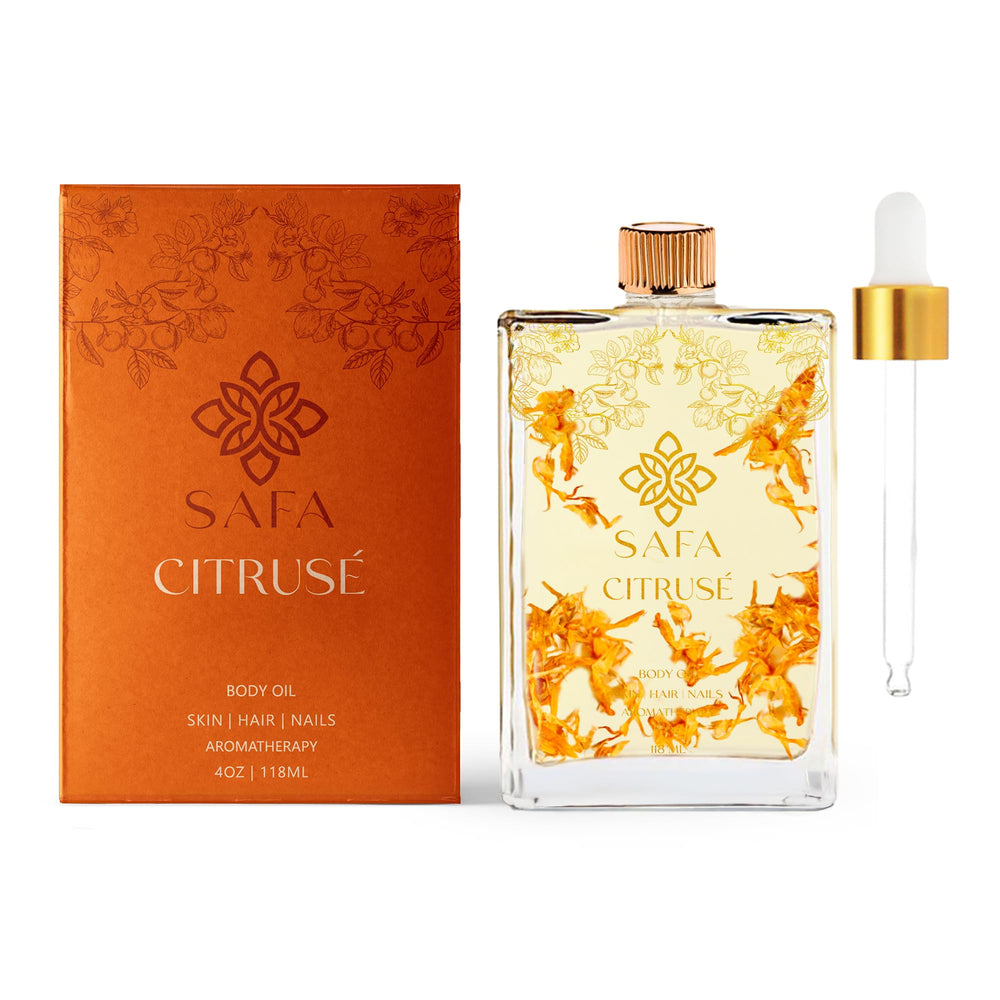 SAFA Citruse Oil bottle closeup for all skin types, delivering a radiant glow.