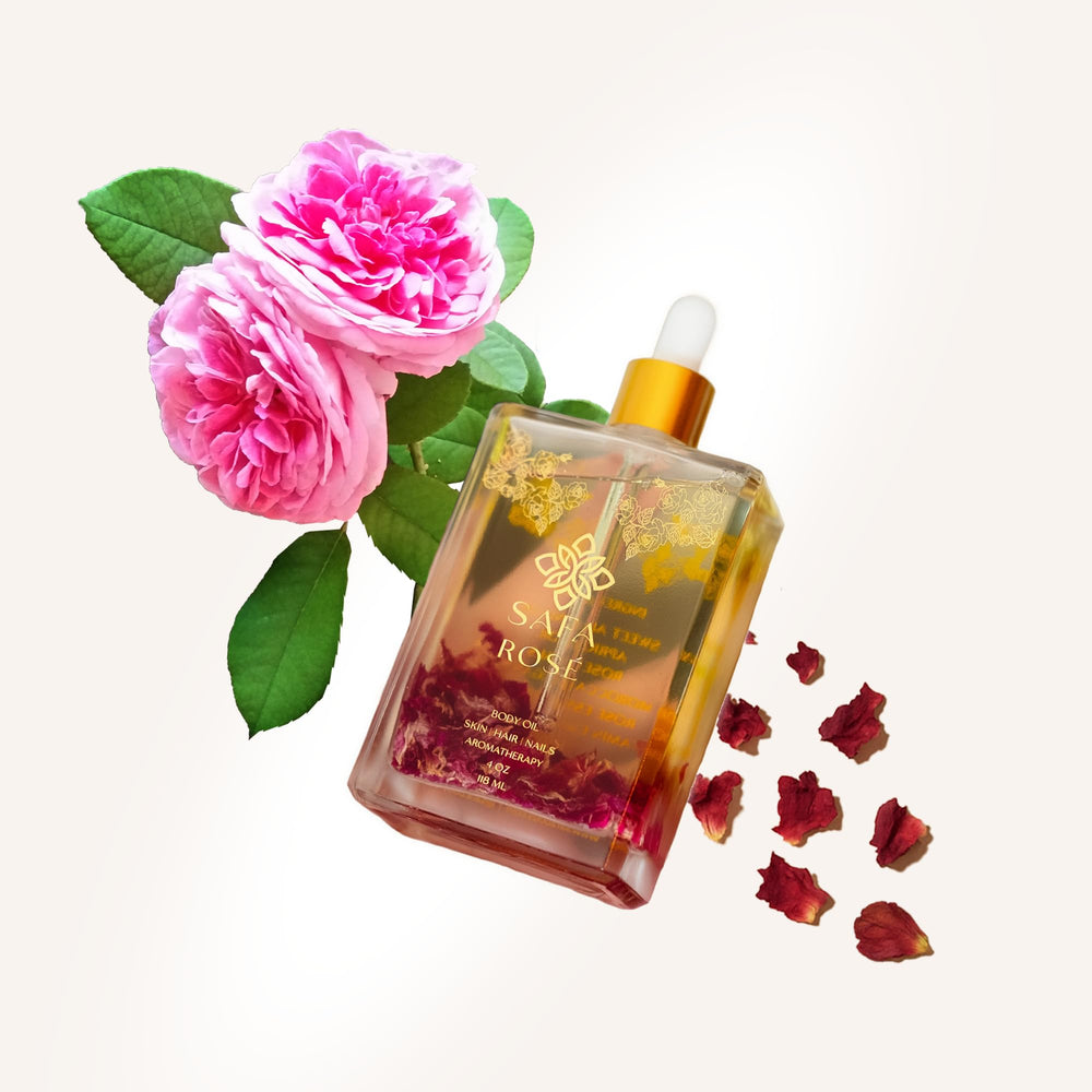 SAFA Rosé Oil rose petal closeup highlights fragrance note.