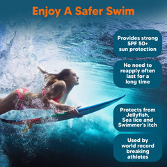 SAFE SEA sunscreen on skin during swimming shows water resistance