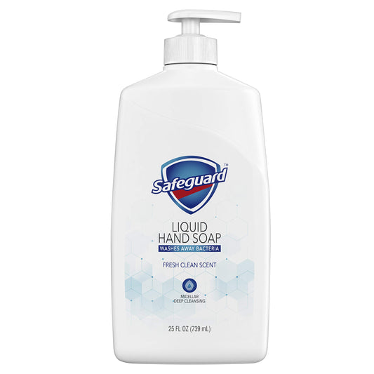 Safeguard liquid hand soap bottle front highlighting micellar cleansing for a fresh wash.