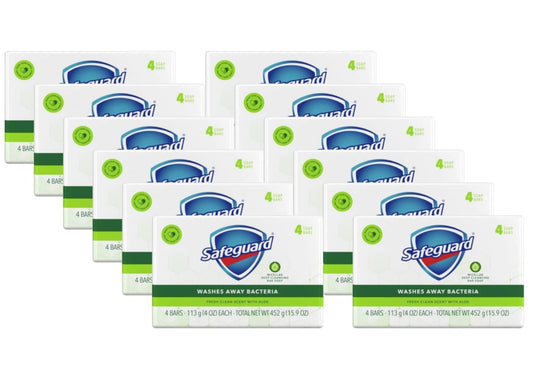 Safeguard White Soap packaging with a 12-pack box for easy family use.