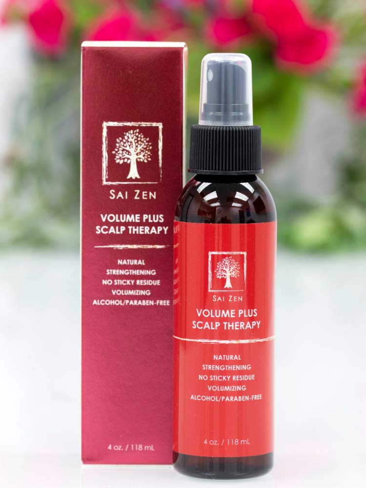 Sai Zen Volume Plus spray being applied for scalp refresh and lift.