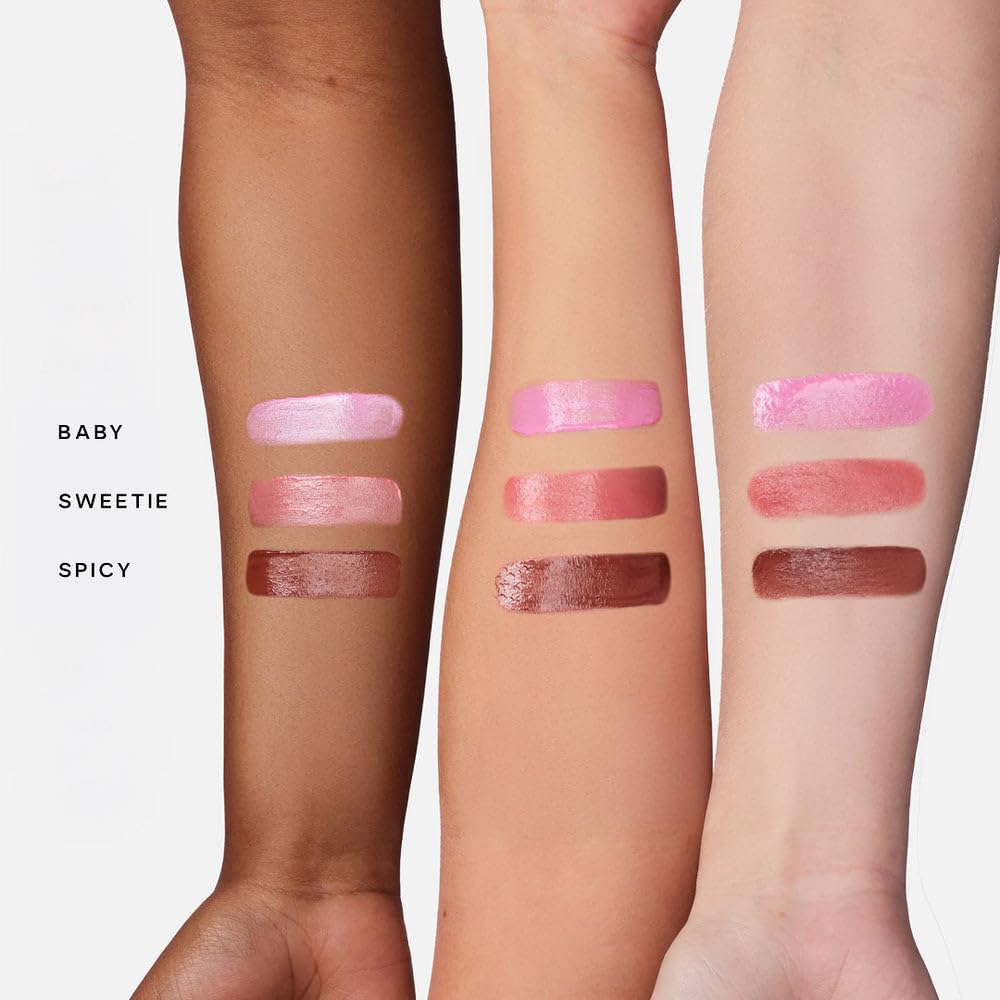 Saie Dew Liquid Blush Trio Baby swatch yields soft pink natural flush.