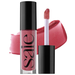 Saie GlossyBounce bottle closeup with a hydrating, high-shine glow.