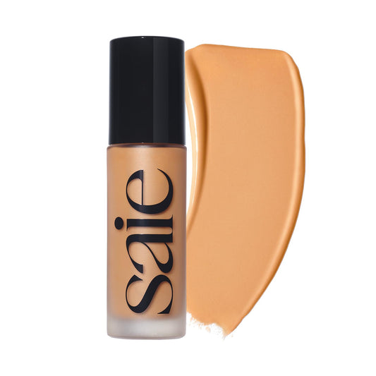 Saie Glowy Super Skin Tint bottle pump for easy, even application.
