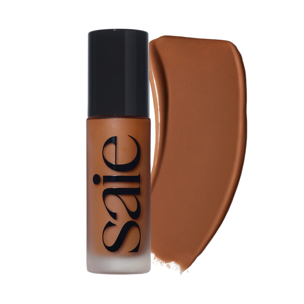 Saie Glowy Super Skin Tint bottle with pump for easy, hygienic application and hydration.