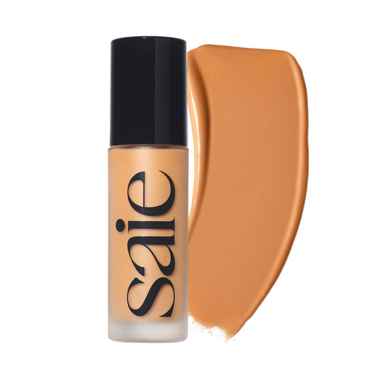 Saie Glowy Super Skin Tint bottle-pump showing easy application.