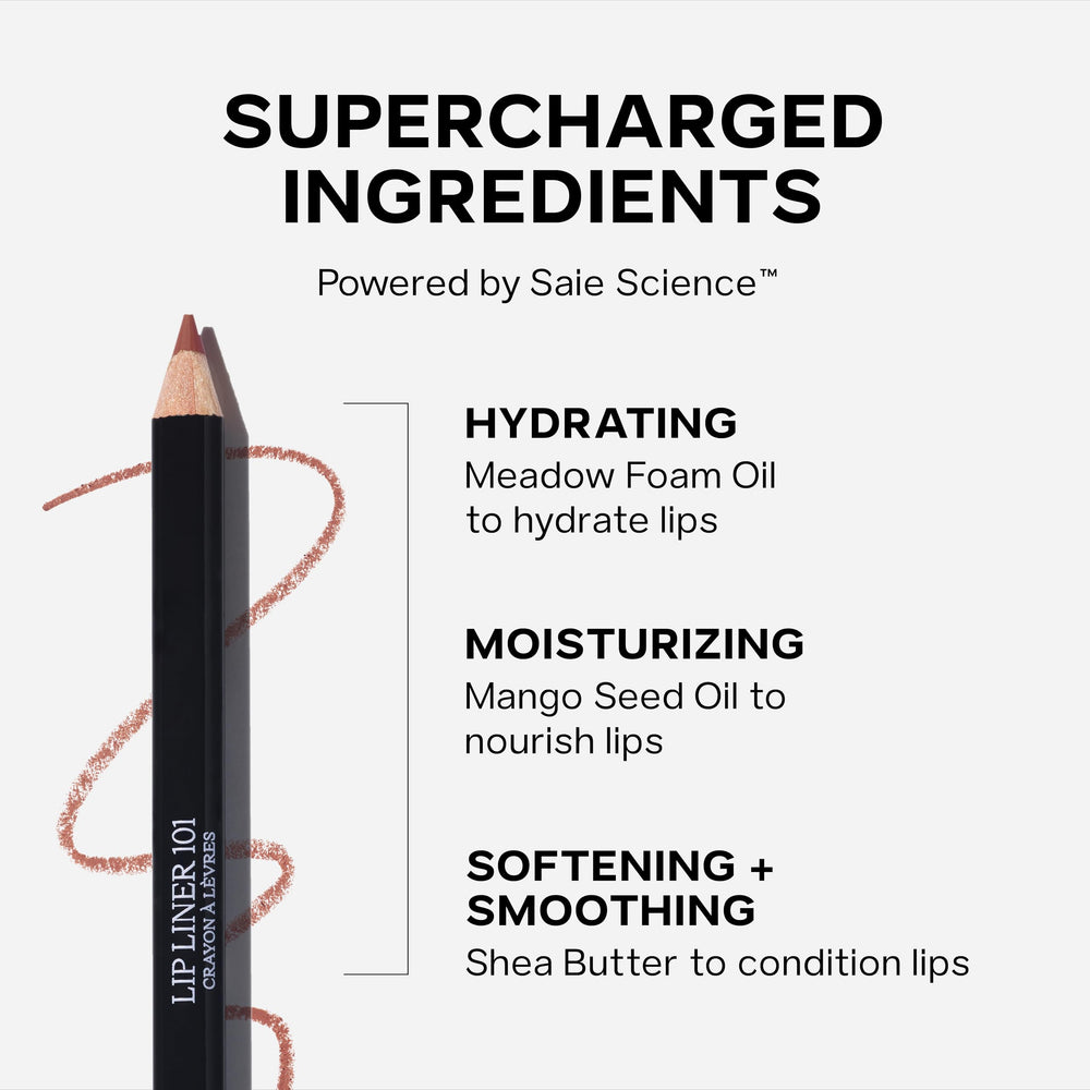 Saie Lip Liner 101 meadowfoam oil swatch for hydration.