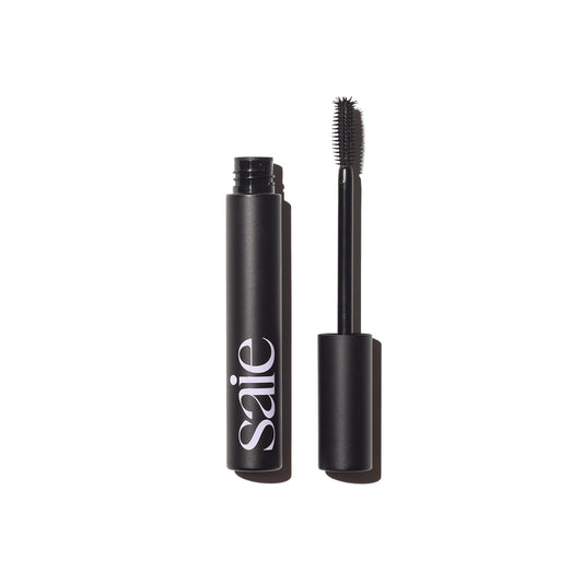 Saie Mascara 101 lifts lashes with a precise wand for natural length.
