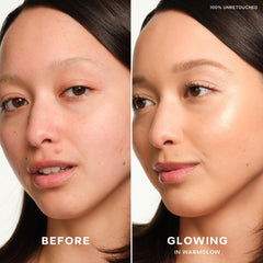 Saie Mini Glowy Super Gel face application adds a dewy luminosity.