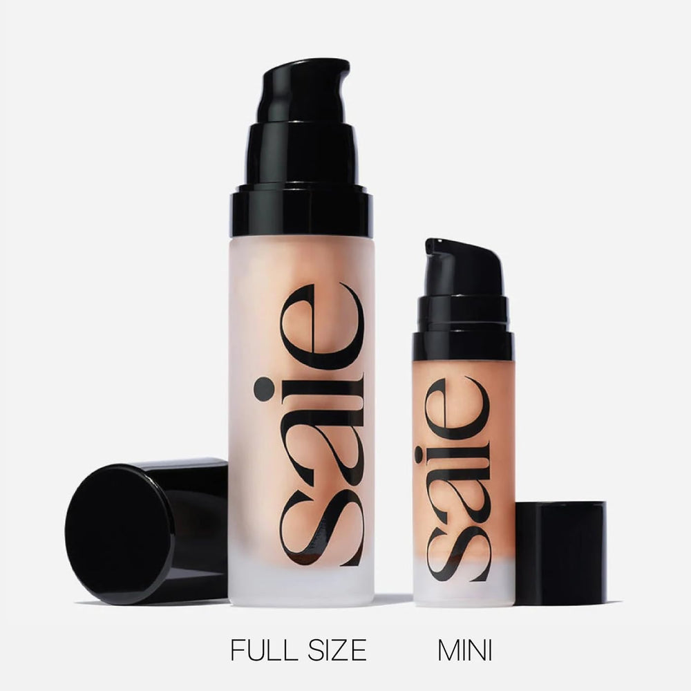 Saie Mini Glowy Super Gel glass skin look on skin.