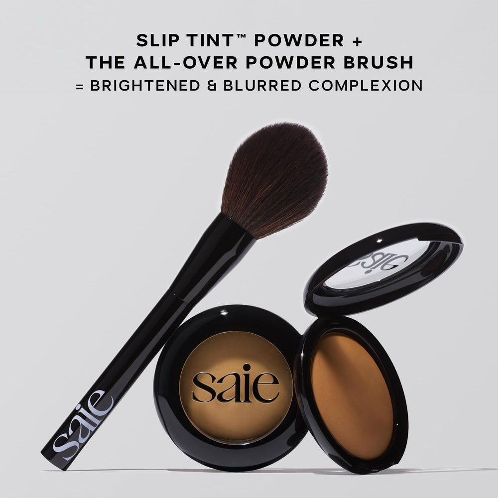 Saie Slip Tint Baked Setting Powder vegan formula shown in compact.