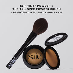 Saie Slip Tint Baked Setting Powder vegan formula shown in compact.