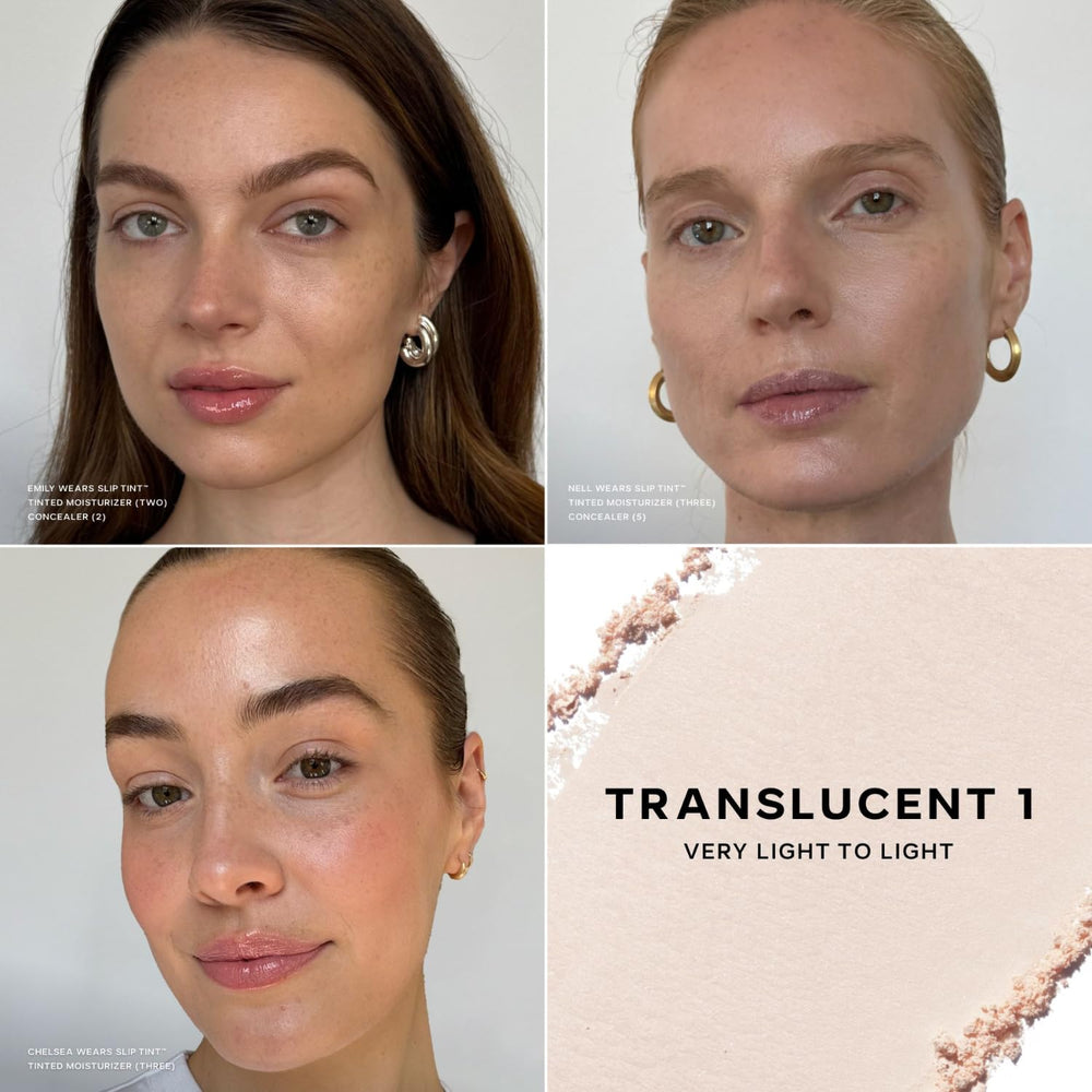 Saie Slip Tint powder brush application demonstrates easy blending and natural brightness.