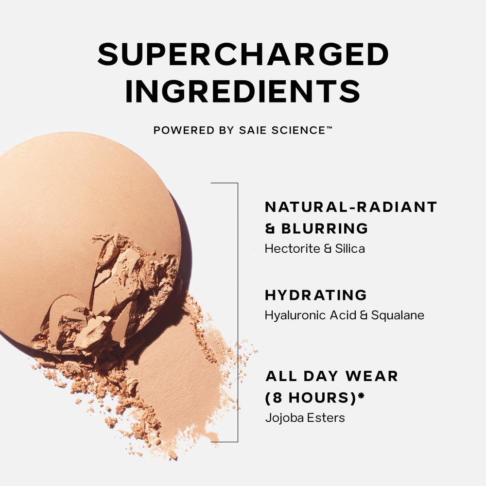 Saie Slip Tint Baked Setting Powder pan-detail reveals baked texture and smooth finish.