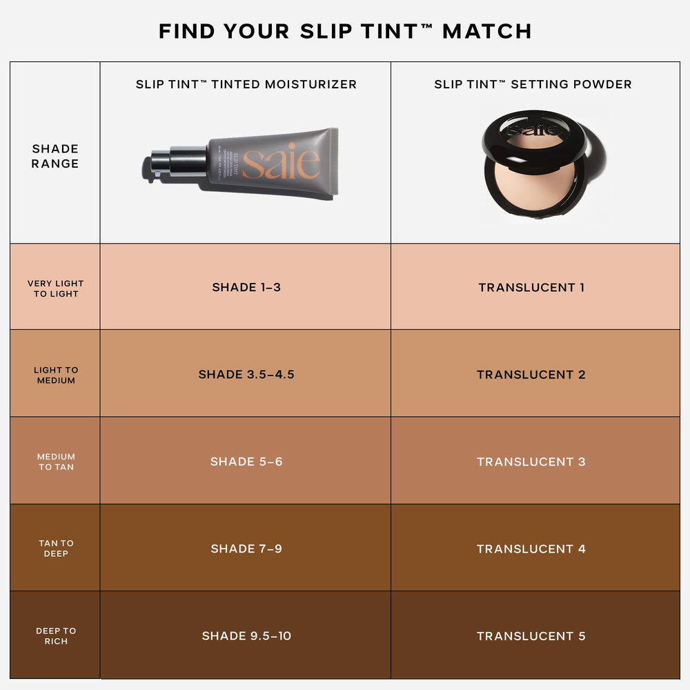 Saie Slip Tint shade 1 on skin demonstrates subtle, even tone.