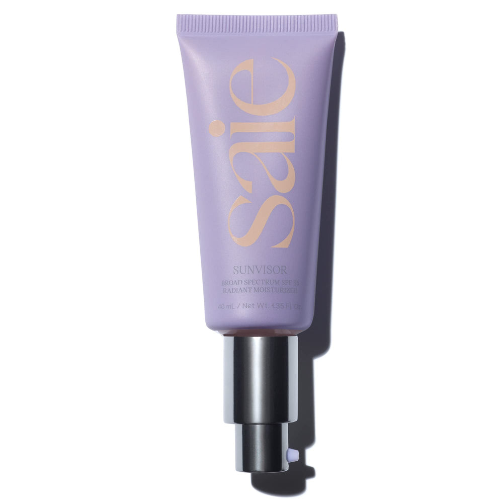 Saie Sunvisor bottle front view—daily SPF 35 protection with a dewy glow.