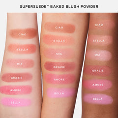 Saie SuperSuede Baked Blush cruelty-free stamp indicating clean beauty