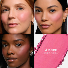 Saie SuperSuede baked blush brush-dip close-up for precise application