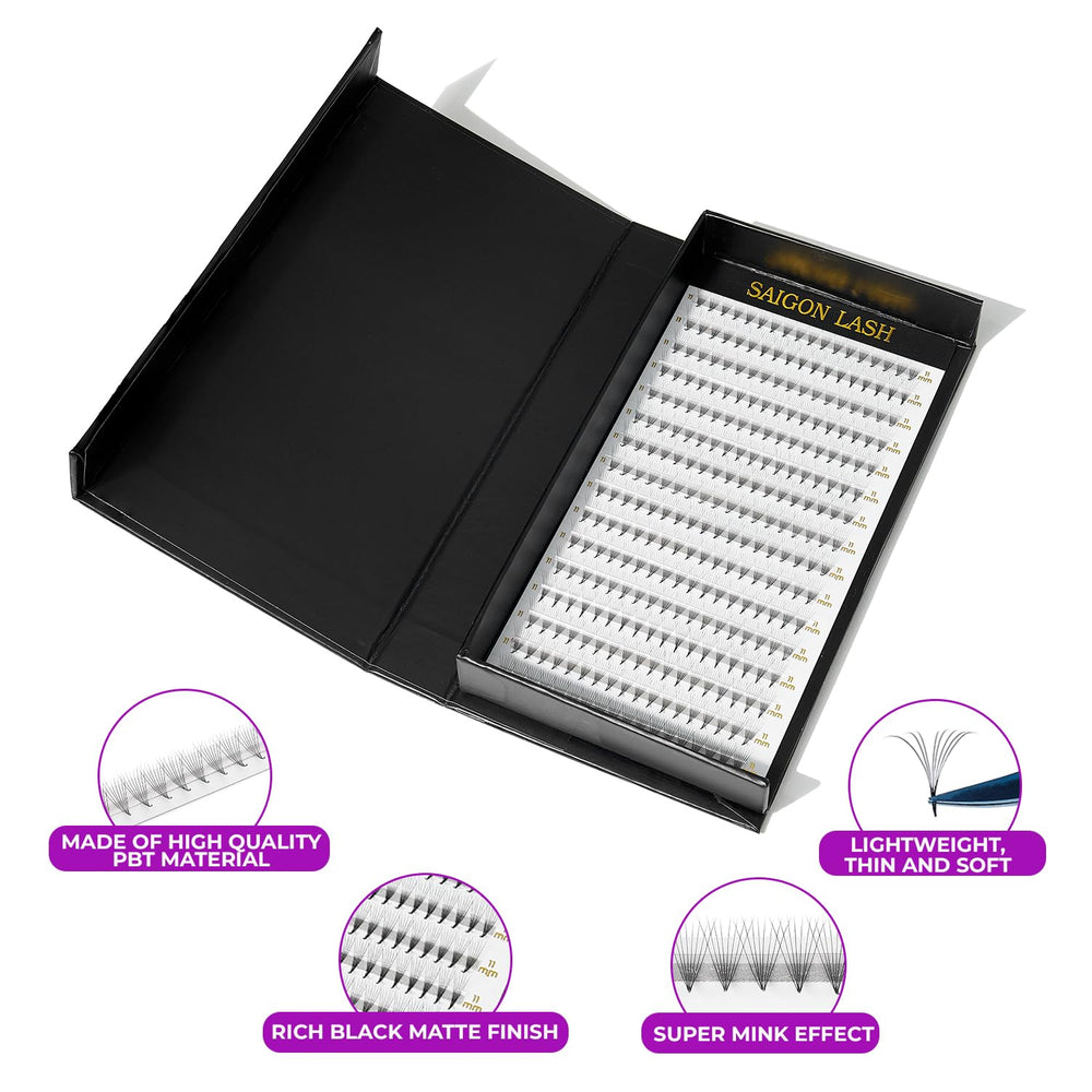 Saigon Lash mixed-lengths 6–15mm enable fast customization for wispy or volume styles.