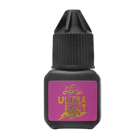 SAIGON LASH Ultra-Fast Glue bottle shows 0.3s dry speed for rapid lash sets.