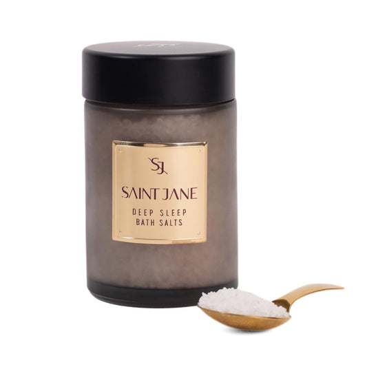 SAINT JANE Deep Sleep Bath Salts bottle offering a calming floral infusion for relaxation