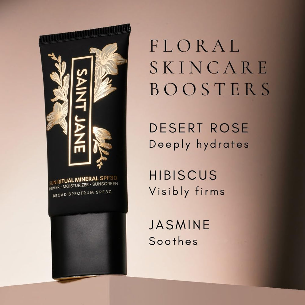 SAINT JANE Sun Ritual SPF 30 soft matte finish for oil control.