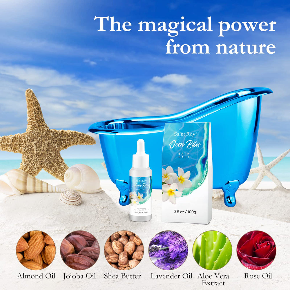 Saint Roy Jojoba Body Oil; nourishes and smooths skin after bath or shower.