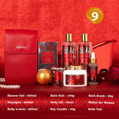 Saint Roy luxury 9-piece spa gift basket showcasing bath products.