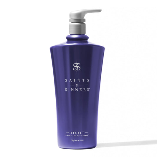 Saints & Sinners Velvet Divine conditioner bottle delivering deep hydration for dry hair.