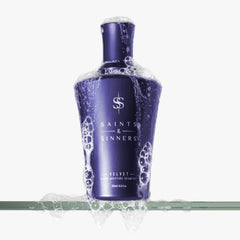 Label close-up of Velvet Divine Shampoo noting sulfate-free formula