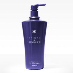 Saints & Sinners Velvet Divine Shampoo texture swatch suggests silky lather for smooth hair.