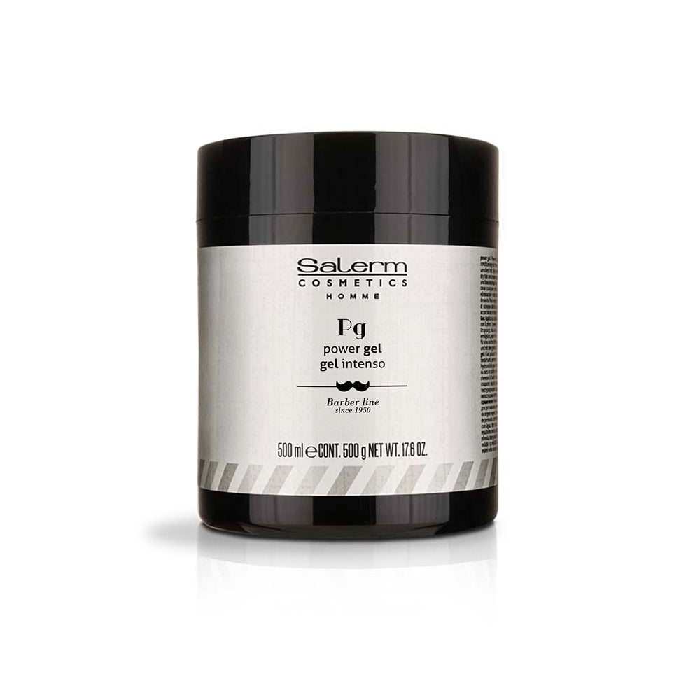 SALERM Men's styling gel in blue bottle delivers intense, long-lasting hold.