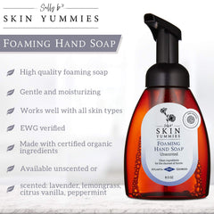 Creamy foam close-up of Sally B's unscented hand soap for sensitive skin