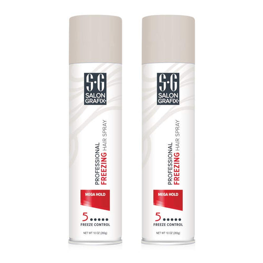 Salon Grafix Freezing Mega Hold 10oz bottle for dramatic styling and quick-dry performance.
