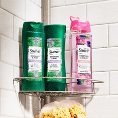 The image hints at salon-proven quality behind Suave Rosemary & Mint.